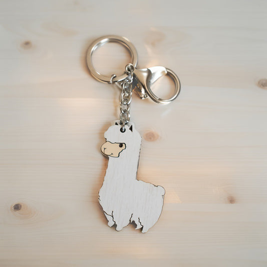Llavero Alpino con diseño de Alpaca en madera MDF ártico