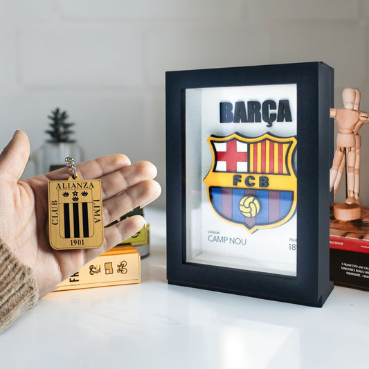 Pack shadow box 3D barcelona + llavero barcelona MDF