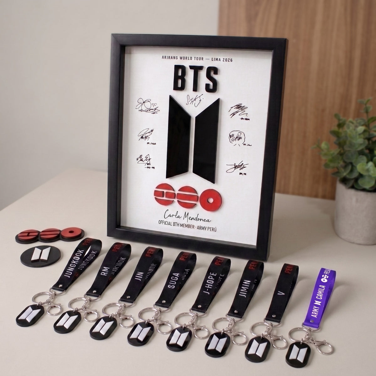 Cuadro Shadowbox 3D BTS Conmemorativo + Llaveros Coleccionables + Imanes | Personalizado