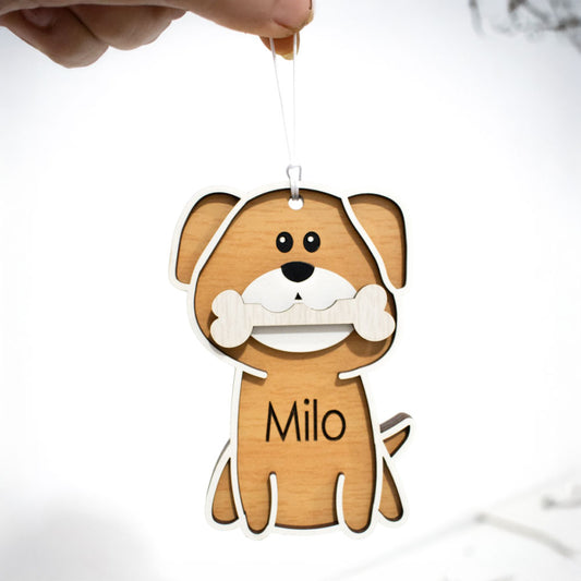 Adorno en forma de perrito para navidad con nombre personalizado