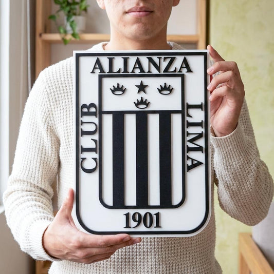 Cuadro Logo Alianza Lima con fondo blanco y relieve 20x30cm
