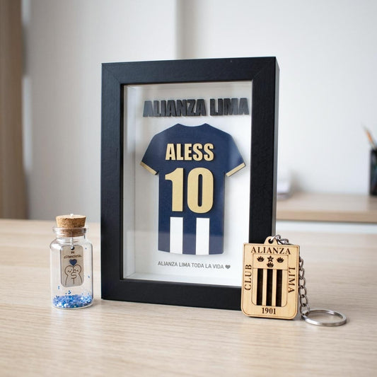 Shadowbox 3D Decorativo con Camiseta de Alianza Lima Personalizado 12x17cm