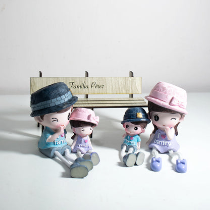 Figura Decorativa Familia en Banco de MDF Personalizable - Adorno Hogar