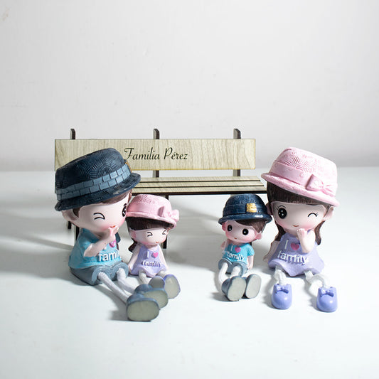 Figura Decorativa Familia en Banco de MDF Personalizable - Adorno Hogar