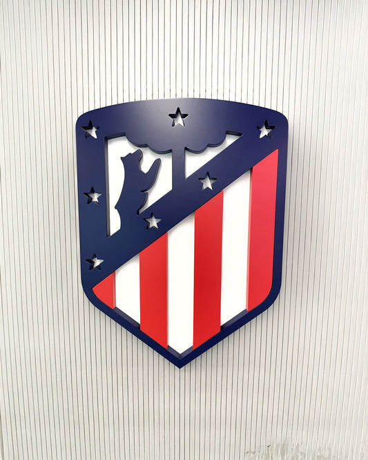 Escudo Atlético de Madrid en MDF colores con relieve para fans 40x40cm