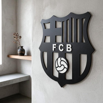 Escudo Barcelona negro con relieves blancos en MDF 40x40cm