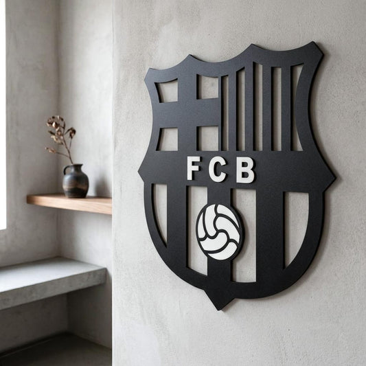 Escudo Barcelona negro con relieves blancos en MDF 40x40cm