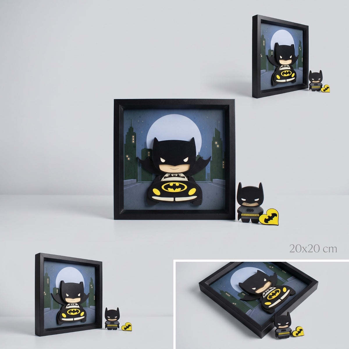 Cuadro 3D Vigilante de la Noche 20x20 cm | Cuadro en Madera Relieve Ciudad Oscura