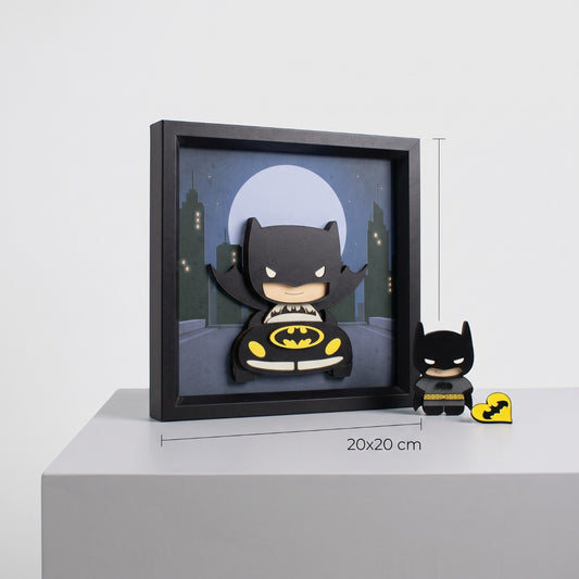 Cuadro 3D Vigilante de la Noche 20x20 cm | Cuadro en Madera Relieve Ciudad Oscura