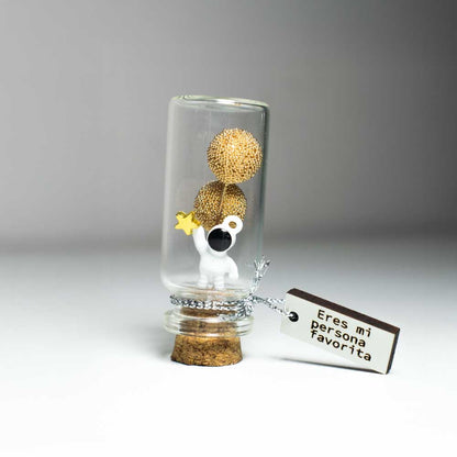 Mini botella con mini mensaje grabado estilo astronauta