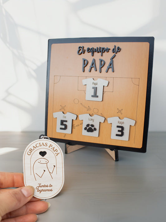 Cuadro personalizado “El equipo de papá” en MDF para regalo especial 20x20cm