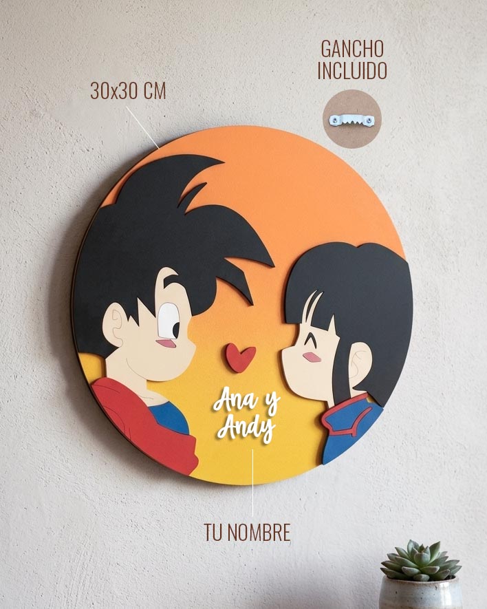 Cuadro Personalizado de Goku y Milk en MDF - Especial para Parejas