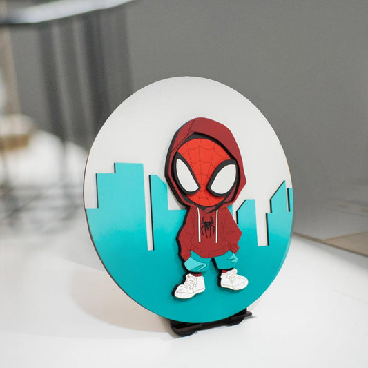 Cuadro circular MDF 25x25cm Spiderman niño en relieve