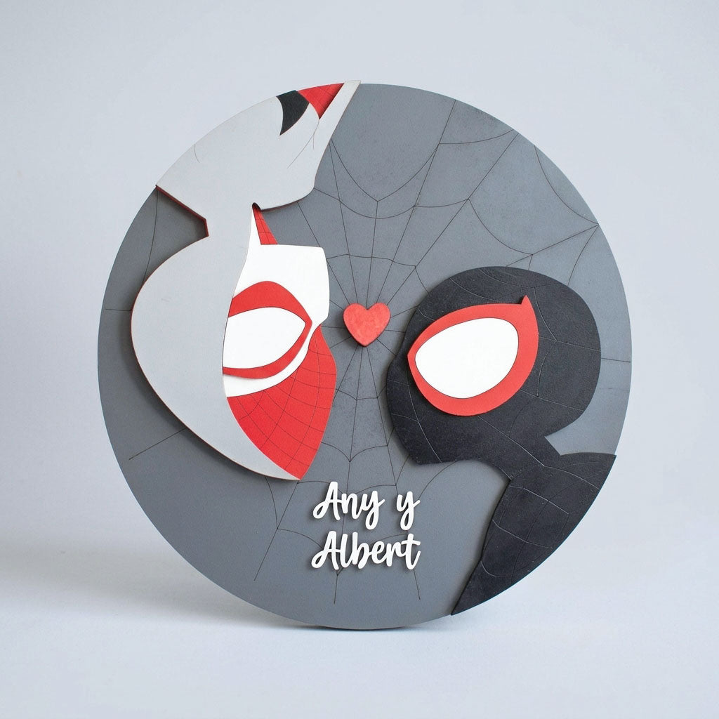 Cuadro Personalizado de Spiderman Miles Morales y Gwen Stacy en MDF - Regalo Perfecto