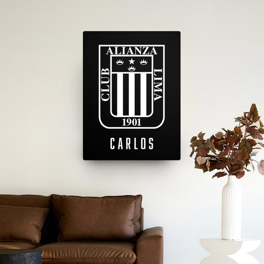 Cuadro Alianza Lima en MDF negro con nombre personalizado