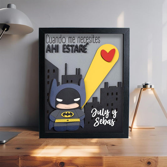 Cuadro 3D Batman "Ahí Estaré" - Regalo Personalizado para Parejas 20x25cm