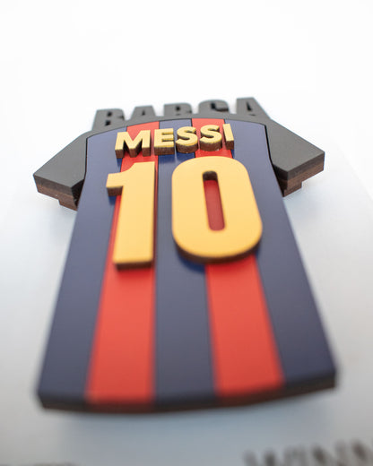 Cuadro madera MDF de Camiseta de Messi Barcelona