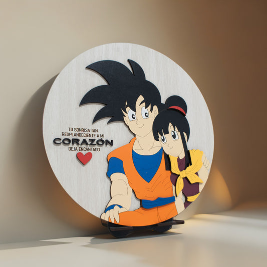 Cuadro MDF circular para pareja Goku y Milk 25x25cm