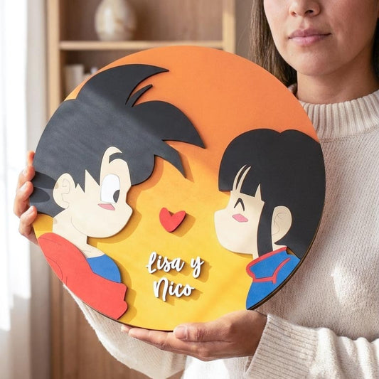 Cuadro Circular Goku y Milk | Relieve 3D Nombres Personalizos
