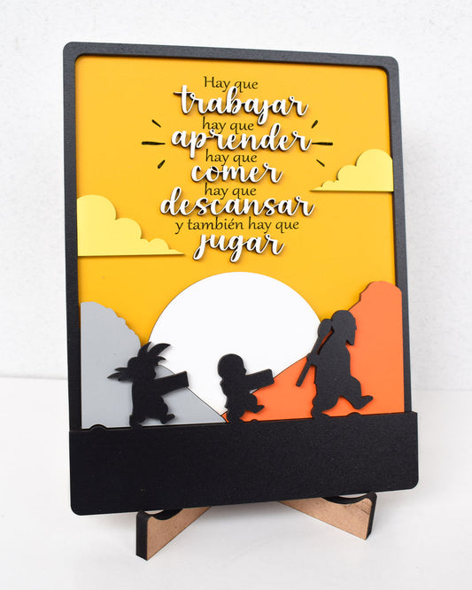 Cuadro personalizado Goku, Roshi y Krilin con frase motivacional para regalo decorativo
