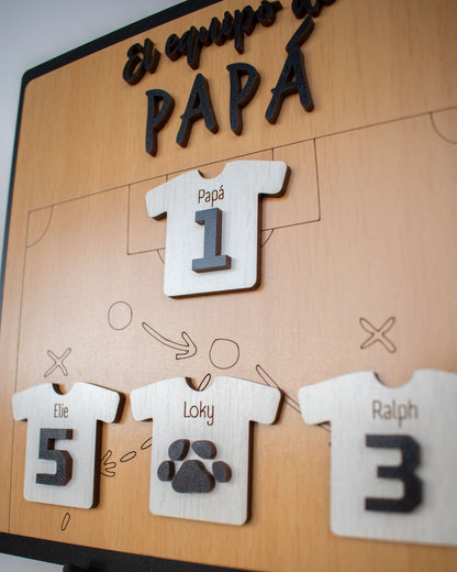 Cuadro personalizado “El equipo de papá” en MDF para regalo especial 20x20cm