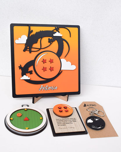 Cuadro MDF personalizado Dragon Ball con esfera de 4 estrellas y dragón Shenlong