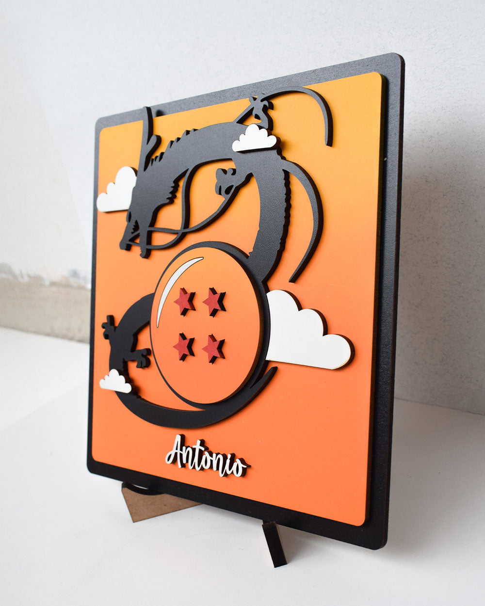 Cuadro MDF personalizado Dragon Ball con esfera de 4 estrellas y dragón Shenlong