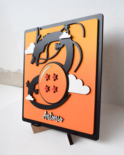 Cuadro MDF personalizado Dragon Ball con esfera de 4 estrellas y dragón Shenlong