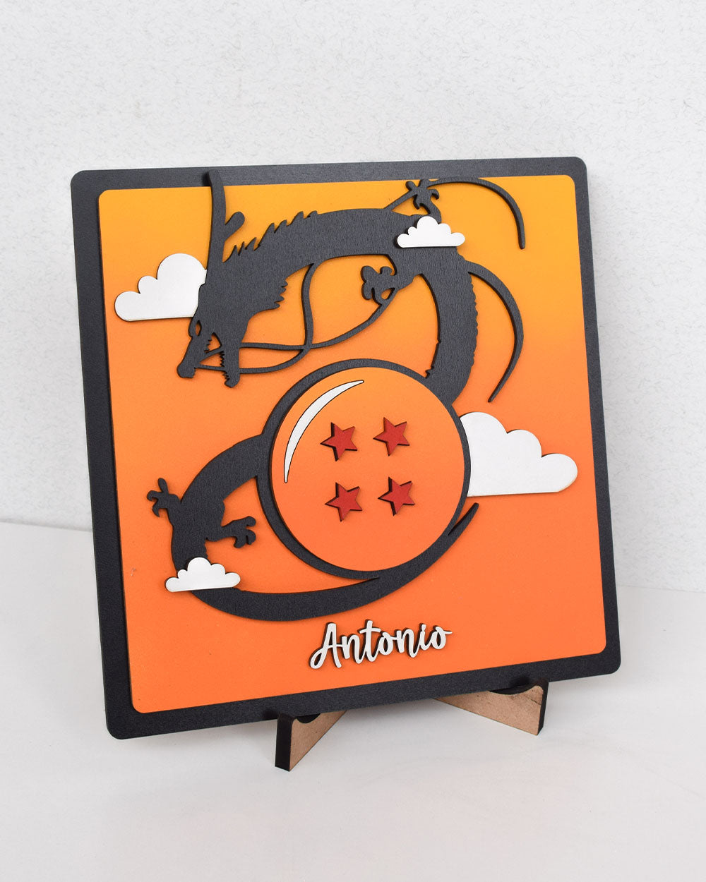 Cuadro MDF personalizado Dragon Ball con esfera de 4 estrellas y dragón Shenlong