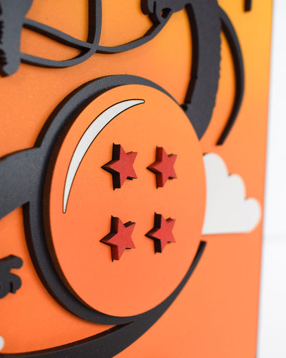 Cuadro MDF personalizado Dragon Ball con esfera de 4 estrellas y dragón Shenlong