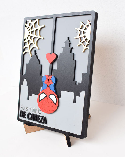 Cuadro personalizado Spider-Man colgando con frase romántica para regalo