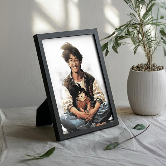 Cuadro nostálgico de Goku y su creador negro 15x20cm