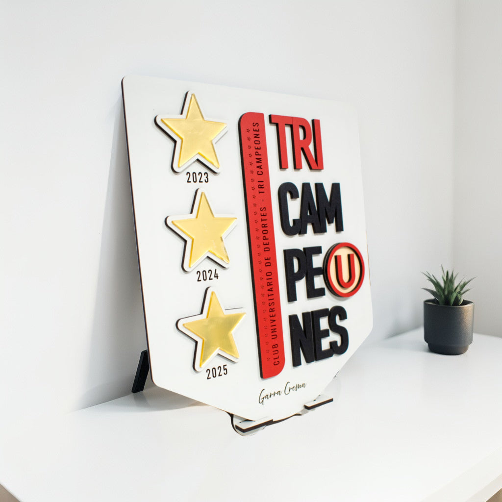 Decoración TRI Campeón Universitario para escritorio con soporte 20x25cm blanco