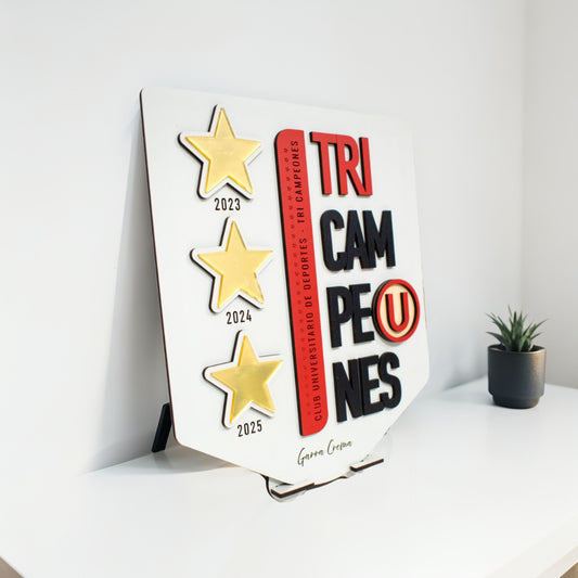 Decoración TRI Campeón Universitario para escritorio con soporte 20x25cm blanco