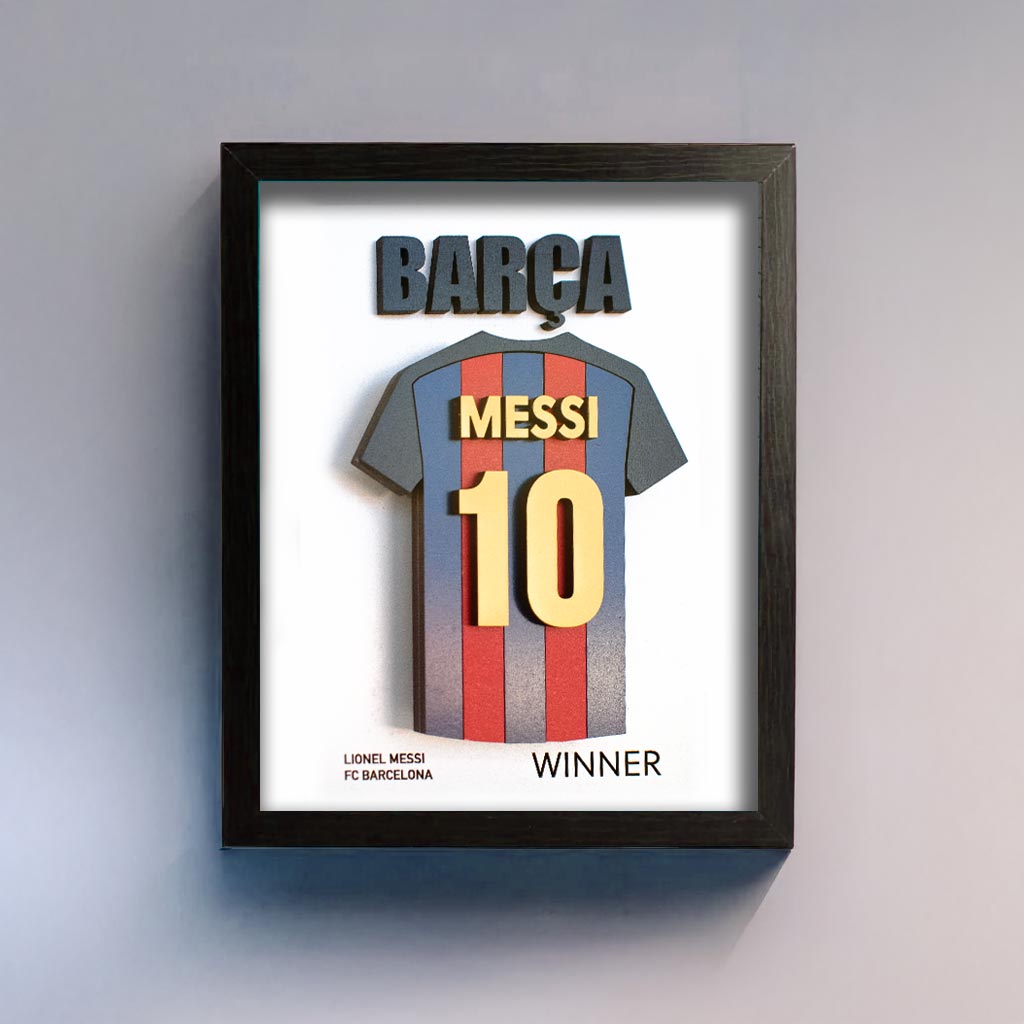 Cuadro Camiseta MESSI relieve 3D 20x25cm marco negro