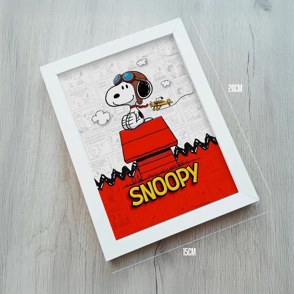 Cuadro Snoopy sobre la casita para escritorio 15x20cm blanco