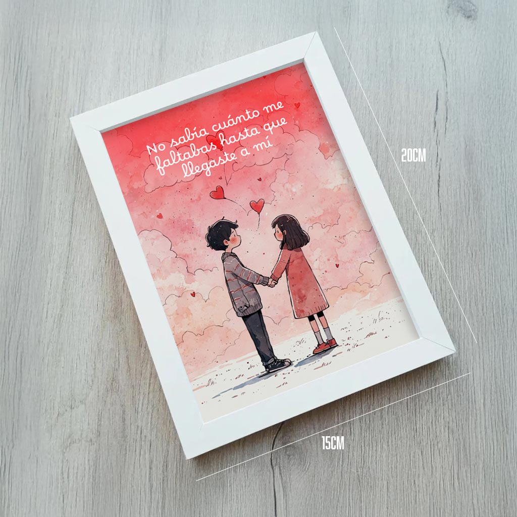 Cuadro para parejas con frase personalizable 15x20cm blanco