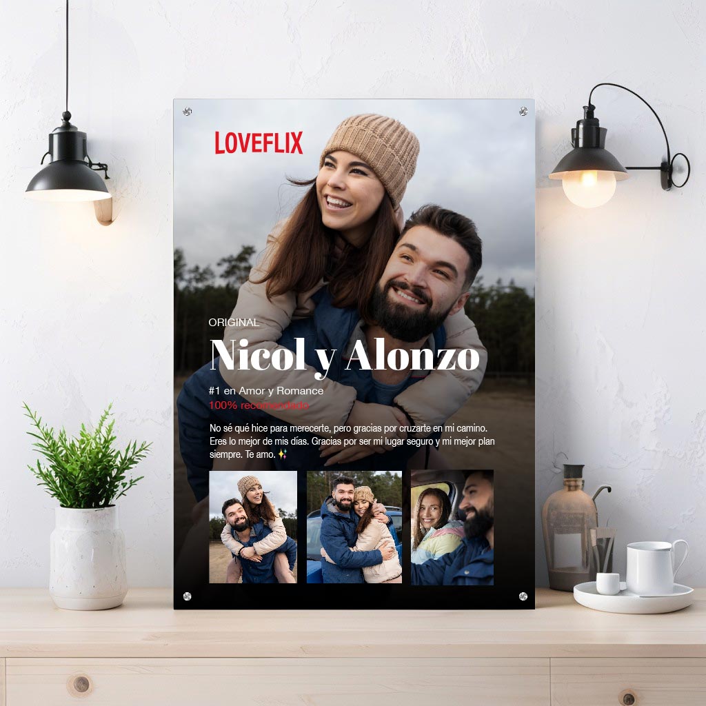 Cuadro personalizado con nombres de pareja LOVEFLIX | Acrílico tamaño A4