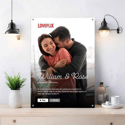 Cuadro personalizado con nombres estilo película LOVEFLIX | Acrílico tamaño A4