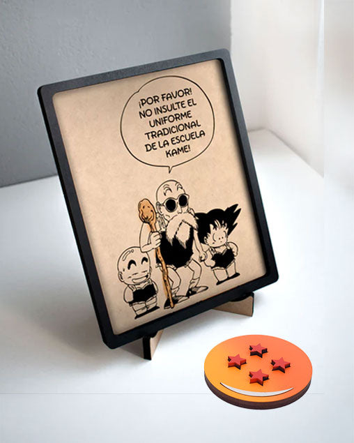 Cuadro de Goku, Maestro Roshi y Krilin en MDF para Escritorio - Un Clásico de Dragon Ball