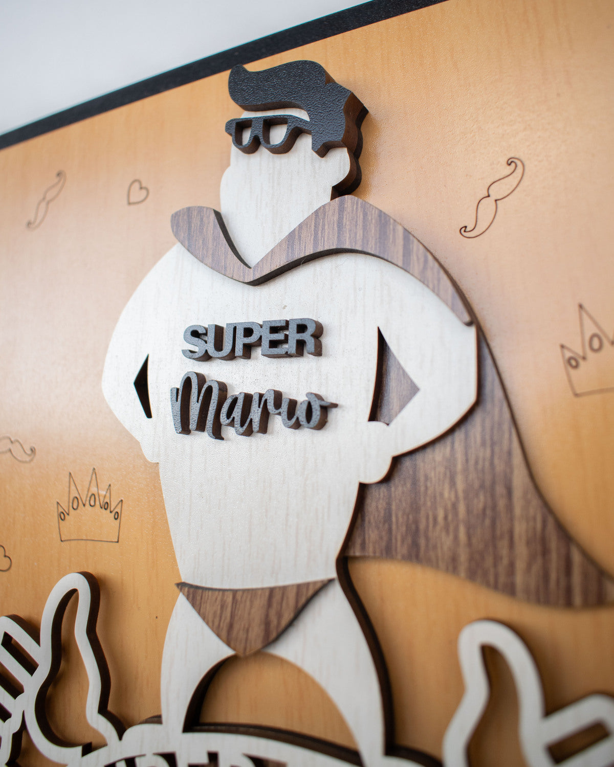 Cuadro personalizado “Súper Papá” con nombre grabado en MDF para regalo 20x20cm