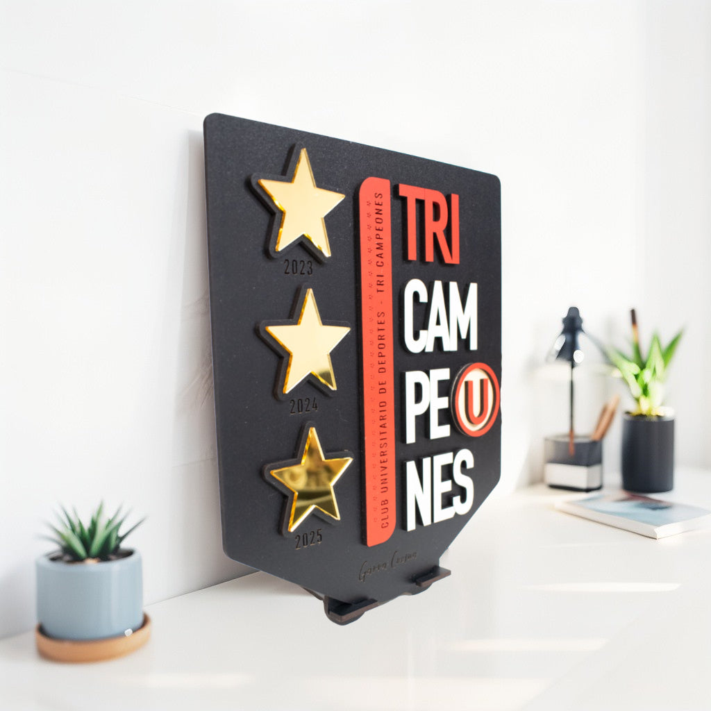 Decoración TRI Campeón Universitario para escritorio con soporte 20x25cm negro