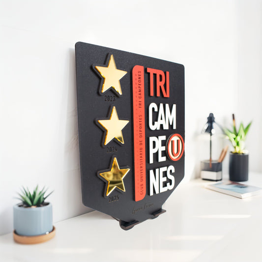 Decoración TRI Campeón Universitario para escritorio con soporte 20x25cm negro