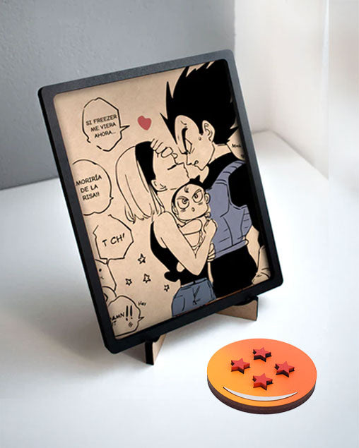 Cuadro de Vegeta, Bulma y su Bebé en MDF para Escritorio - Un Detalle Especial para Fans