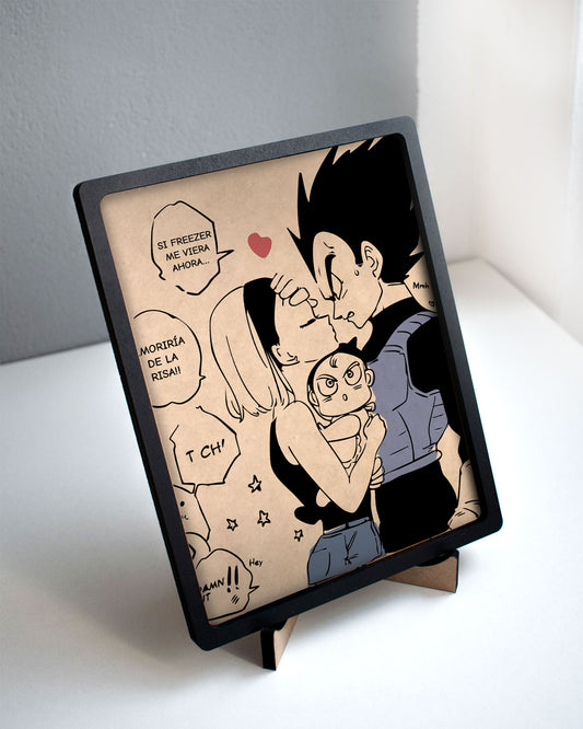 Cuadro de Vegeta, Bulma y su Bebé en MDF para Escritorio - Un Detalle Especial para Fans