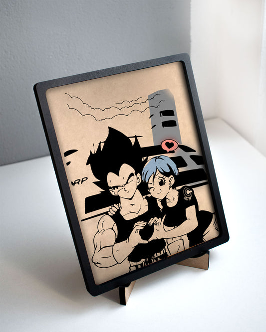 Cuadro de Vegeta y Bulma en la Corporación Cápsula en MDF - Decoración Nostálgica