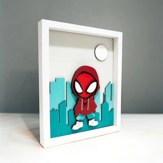 Cuadro spiderman relieves marco blanco 3D 20x25cm