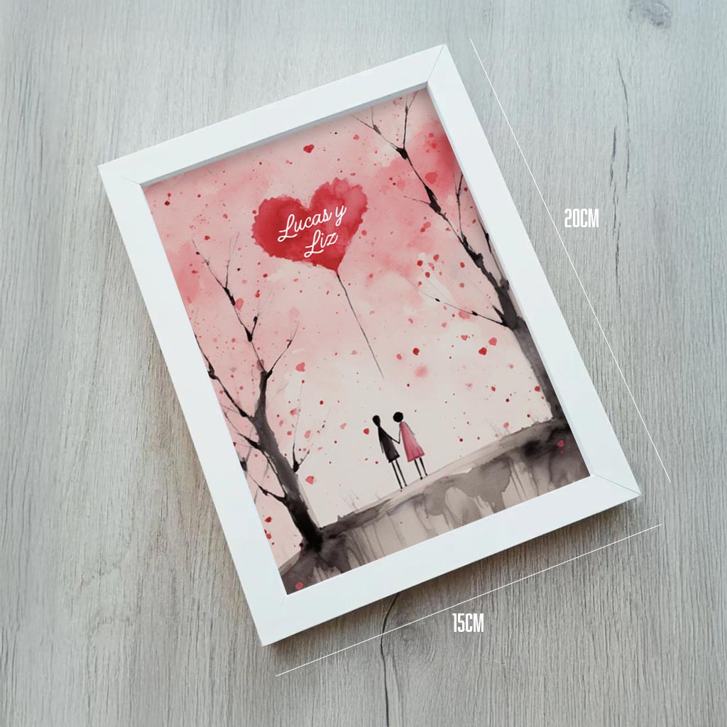 Cuadro personalizado para pareja con nombres 15x20cm blanco