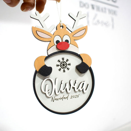 Adorno para árbol de navidad reno con nombre personalizado