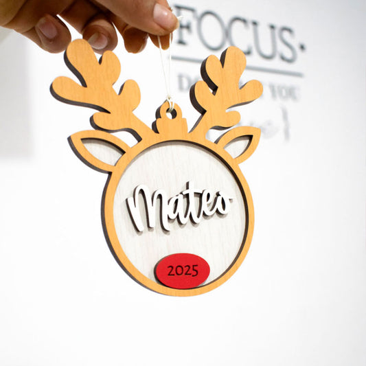 Adorno navideño para árbol de navidad reno personalizado con nombre